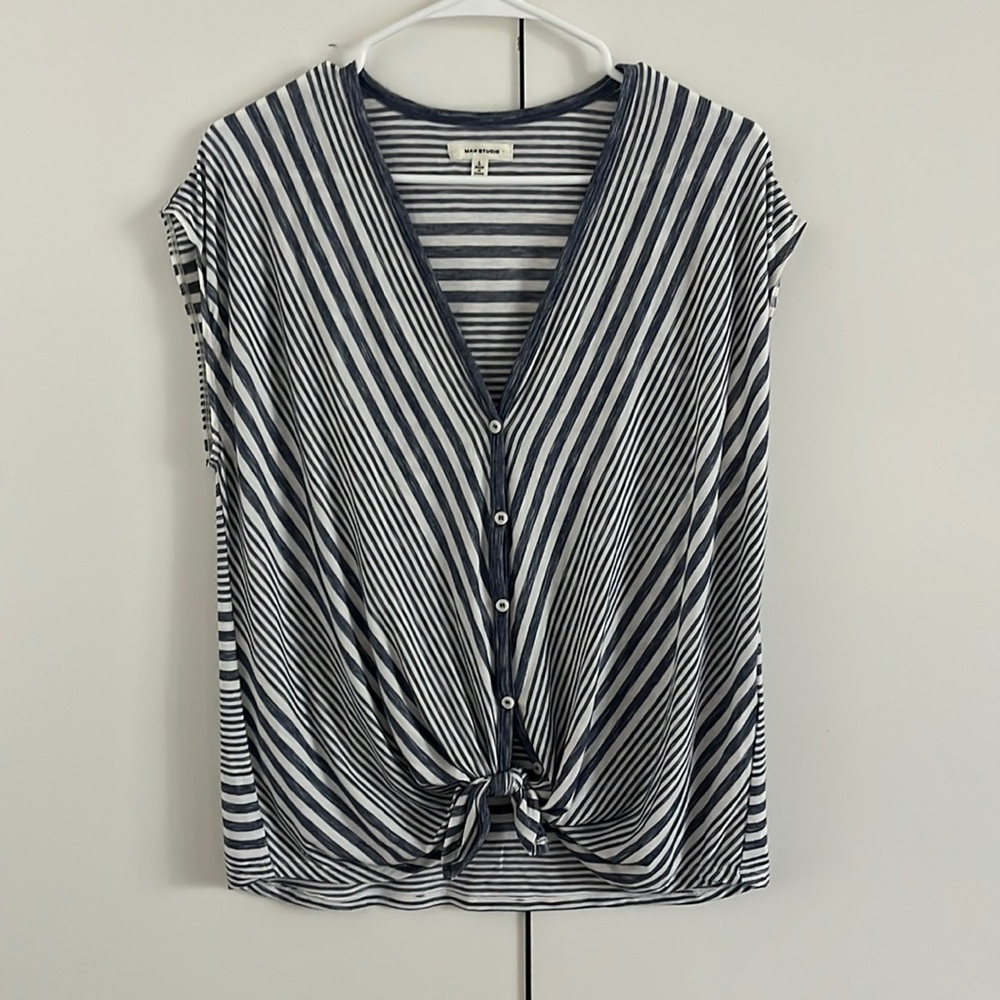 Blue and white striped blouse